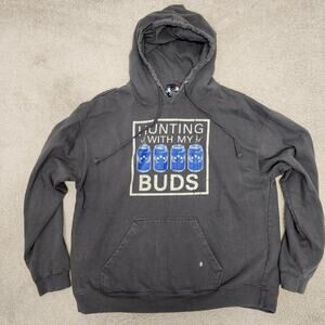 Vintage Hunting With My Buds Graphic Hoodie Size XL Gray Thrashed Ripped USA
